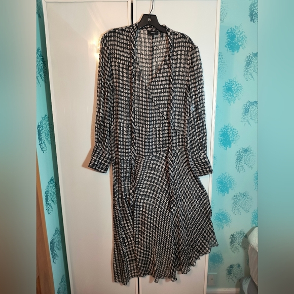 Theory Mesh Polka Dot Assimmetrical Midi Dress Sz L See Through With The Flow - Picture 1 of 16